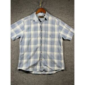 Bit & Bridle Button Down Shirt Men's Large Blue/Yellow Plaid Short Sleeve